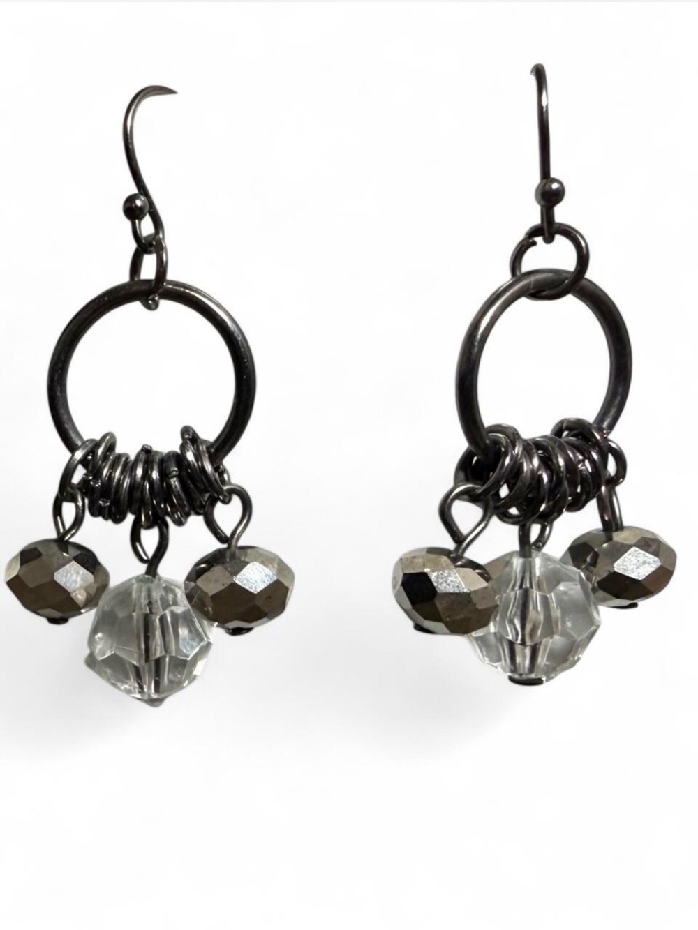 Gray and Clear Bead Drop Earrings